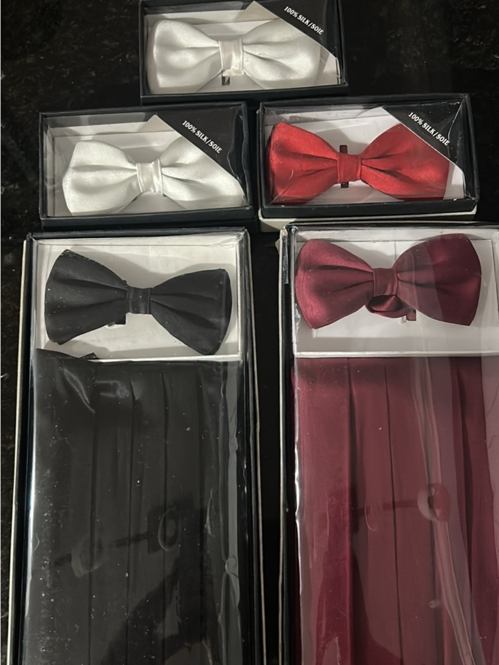 Men's Satin Bow Tie sets - Black, White, Red, Maroon